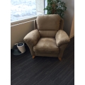 Overstuffed Tan Microfiber Reception Arm Chair